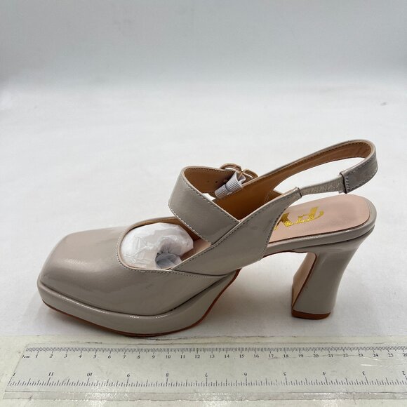 FYS Nude Platform Square Toe Pump Block High Heel Mary Janes Slingback Sexy Shoe - Picture 2 of 8